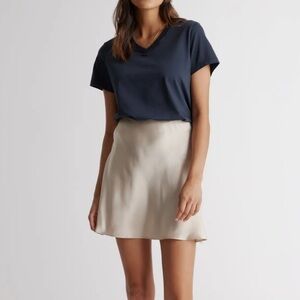 Quince | 100% Washable Mulberry Silk Satin Mini Skirt | Champagne